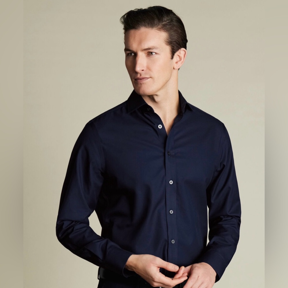 Navy Non-Iron Twill Slim Fit Shirt French Cuff - Size  17.5
